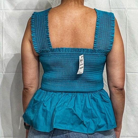 INC International Concepts Teal Smocked Peplum Top Sz M NWT - Picture 11 of 13